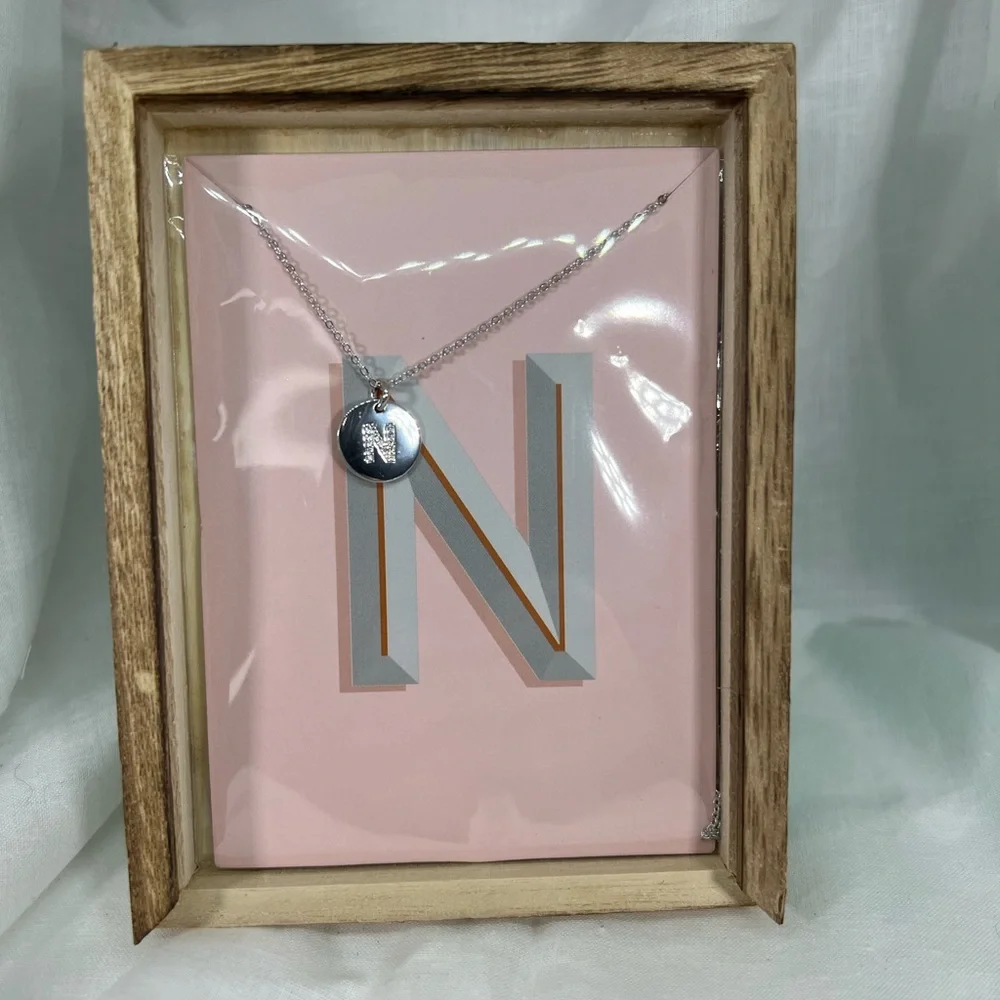 N Initial 3A CZ Minimalist Round Tiny Pendant Necklace S925 Twee Preppy Chic